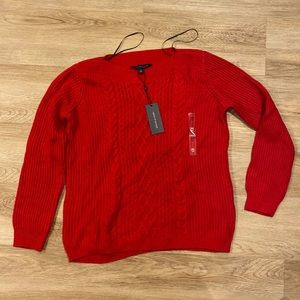 Red cable knit sweater